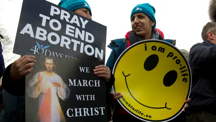 Anti-abortion activists march toward the Supreme Court, during the March for Life in Washington.