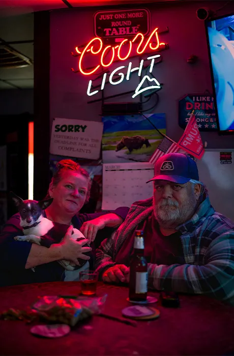 Truck driver Christina Forman and Joe Jordan, a farmer from Boulder County, Colorado, at the Rocky Mountain Saloon in Longmont, Colorado. (Graeme Jennings/Washington Examiner)