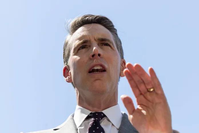 Sen. Josh Hawley (R-MO) speaks at a press conference.