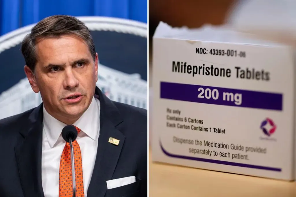 Acting Attorney General Todd Blanche (right) and mifepristone (left)