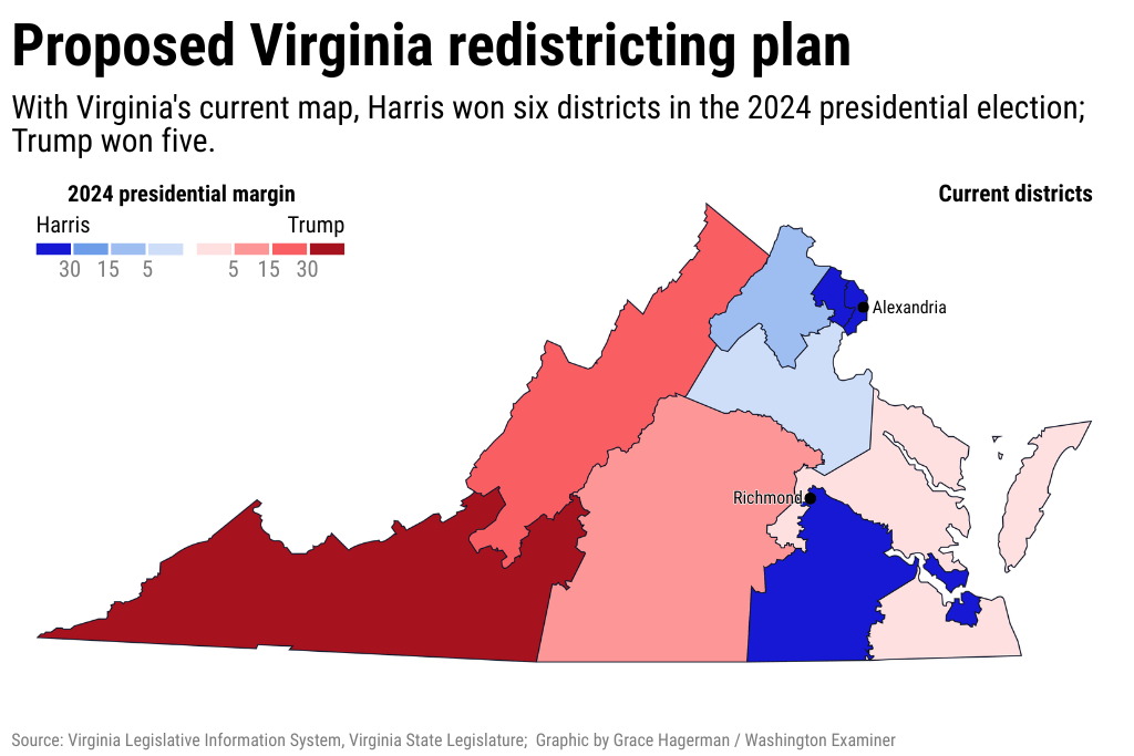 Map of Virginia's current redistricts