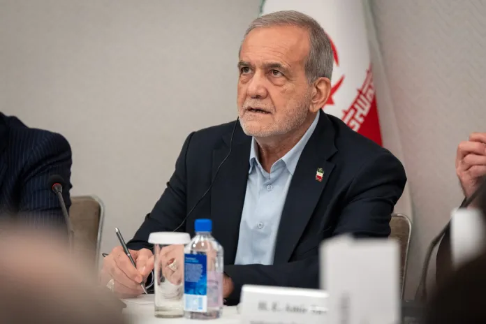 Masoud Pezeshkian sits and takes questions in New York