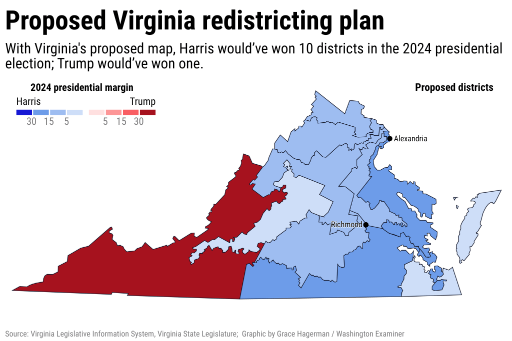 Map of Virginia's proposed redistricting
