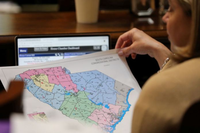 A redistricted map of South Carolina.