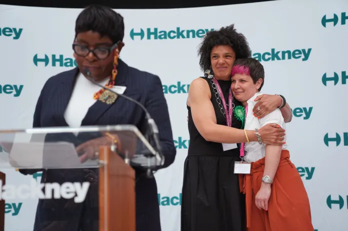Green Party candidates speak from podium