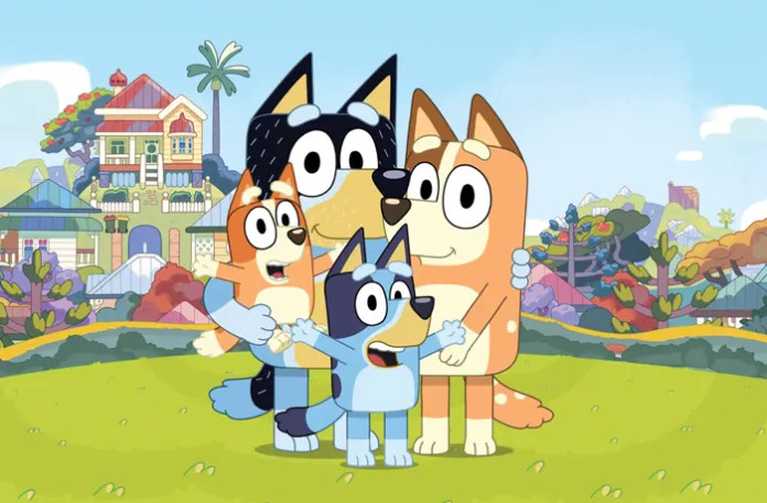 Bluey follows the adventures of the Heeler Family — dad Bandit, mom Chilli, and sisters Bingo and Bluey. (Courtesy of disney+)