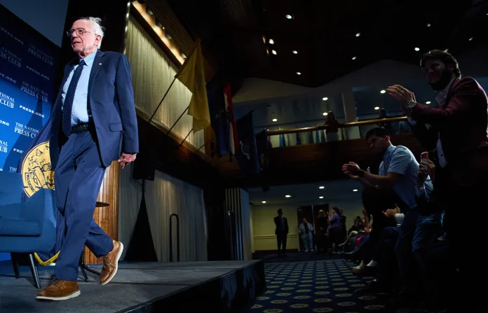 Sen. Bernie Sanders (I-VT) arrives to speak at the National Press Club in Washington on June 8. (Jacquelyn Martin/AP)