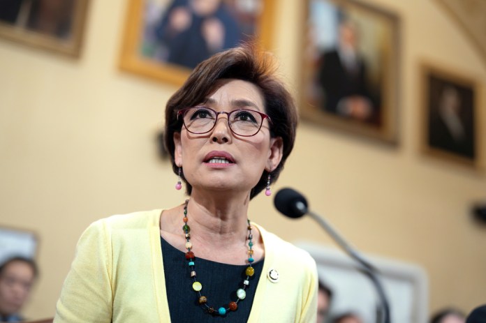 FILE - Rep. Young Kim, R-Calif., speaks at the Capitol in Washington, April 15, 2024.