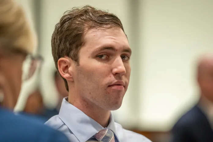 Tyler Robinson, who is accused of fatally shooting Charlie Kirk, appears during a hearing in Fourth District Court in Provo, Utah, Thursday, Dec. 11, 2025. (Rick Egan/The Salt Lake Tribune via AP, Pool, File)