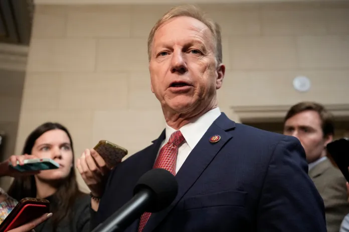 Rep. Kevin Hern, R-Okla., speaks to reporters on Capitol Hill in Washington, Oct. 23, 2023