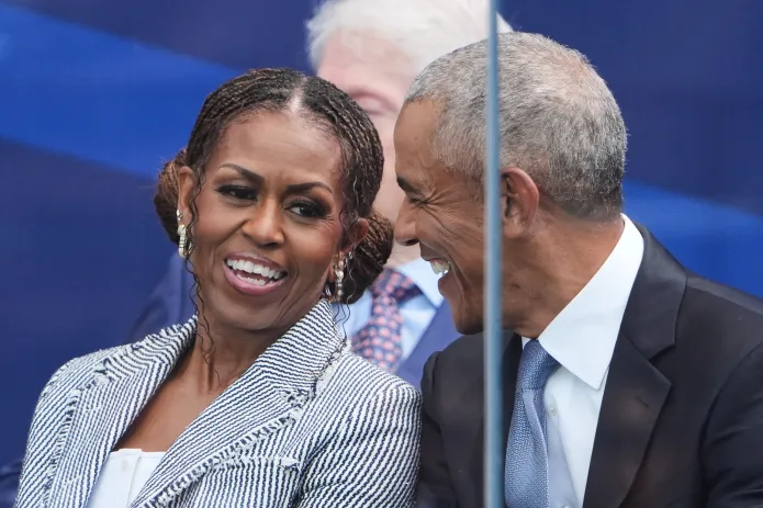 Barack and Michelle Obama at the presidential center opening