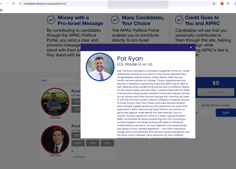Pat Ryan bio on AIPAC website.