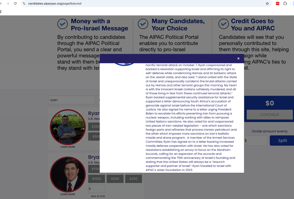 Pat Ryan bio continued on AIPAC website.