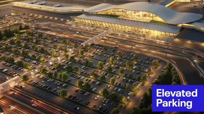 Birdseye view of parking rendering at Dulles International Airport