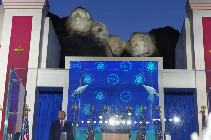 President Donald Trump arrives to speak at Mount Rushmore National Memorial, Friday, July 3, 2026, near Keystone, S.D.
