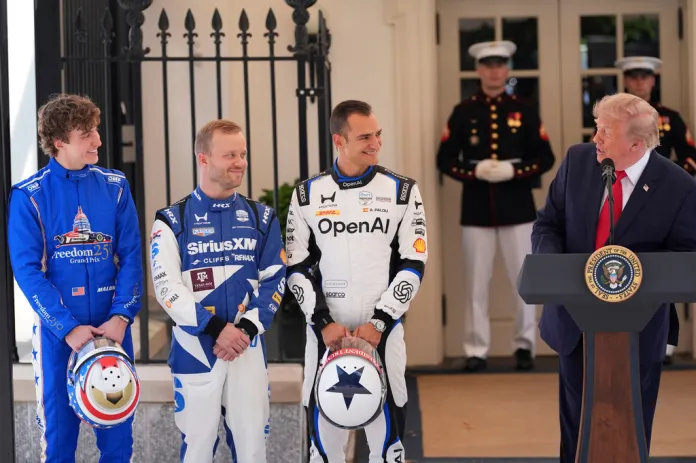Donald Trump, David Malukas, Felix Rosenqvist, and Alex Palou