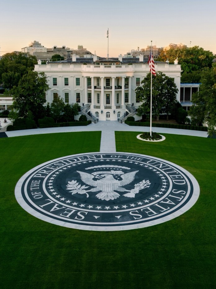 View of the renovated south entrance and helipad. (Photo courtesy: White House Photo Office/@realDonaldTrump/Truth Social)